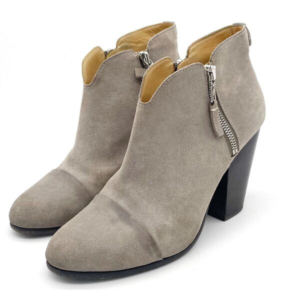 Rag & Bone Margot Cap Toe Suede Bootie Taupe Block Heel Boots Women’s Size 38.5 - Picture 1 of 16